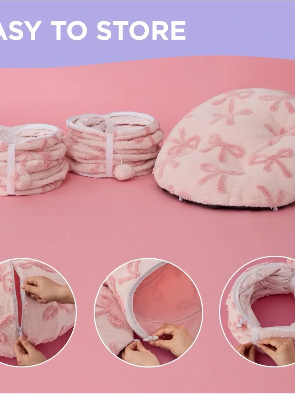 BEDSURE PINK BOWS CAT TUNNEL 💕🐈‍⬛